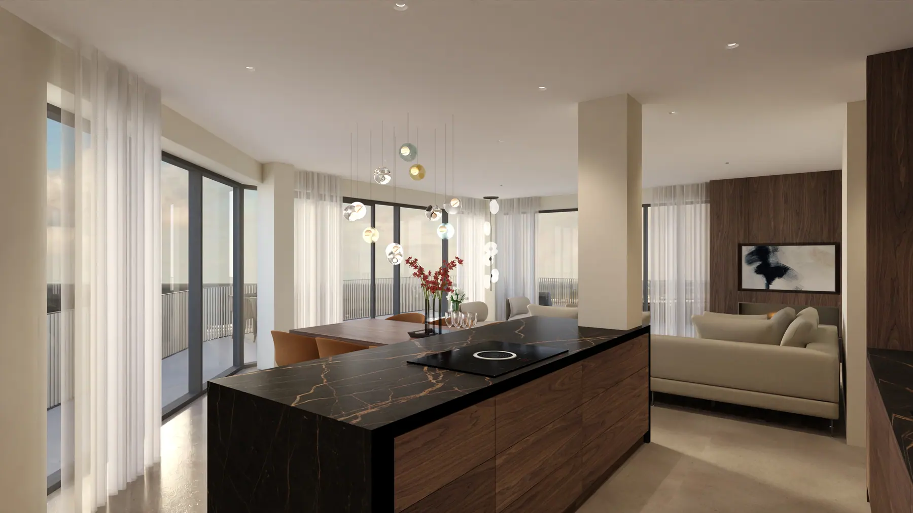 3D-visualisatie van het ontwerp 4, appartement met zeezicht