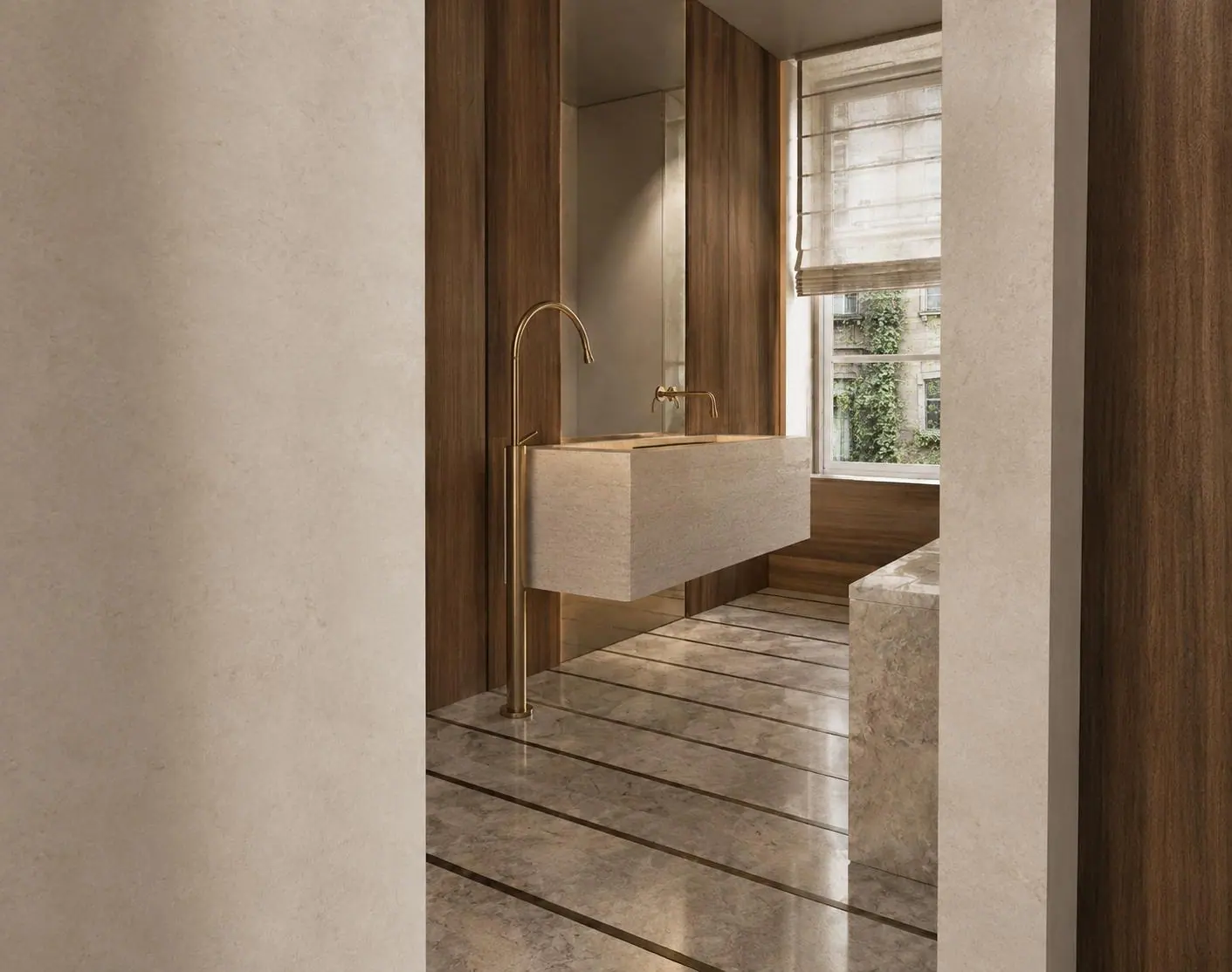 3D-visualisatie van het ontwerp 2, en-suite badkamer