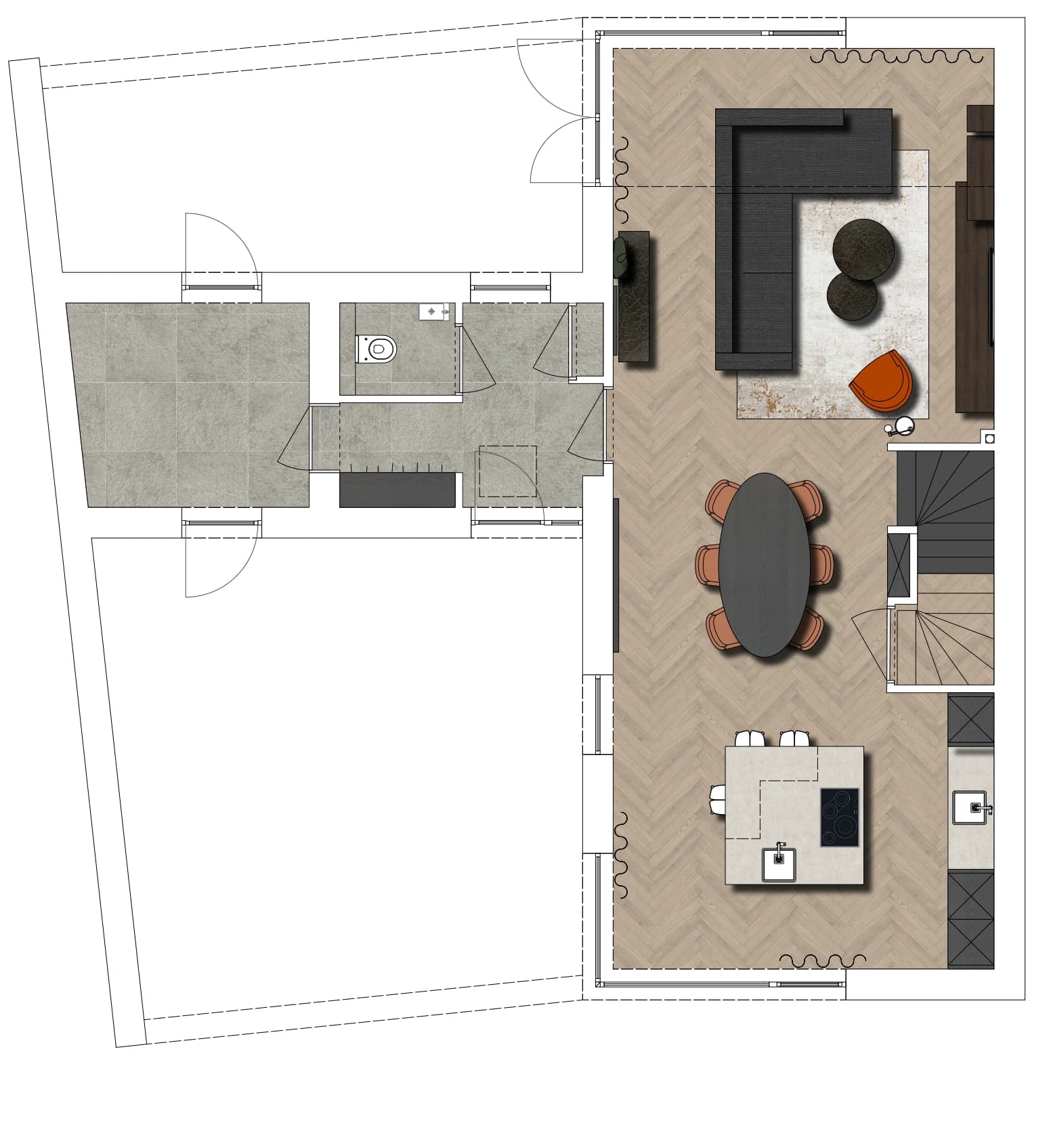 Plattegrond, herenhuis met visgraatvloer