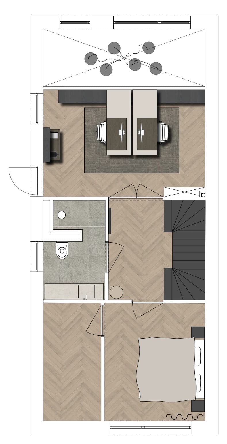 Plattegrond 2, herenhuis met visgraatvloer