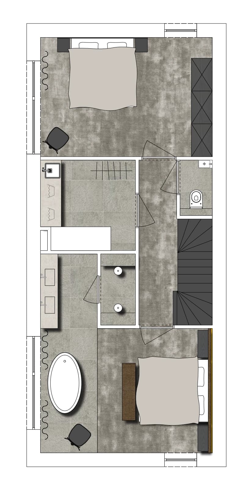 Plattegrond 3, herenhuis met visgraatvloer