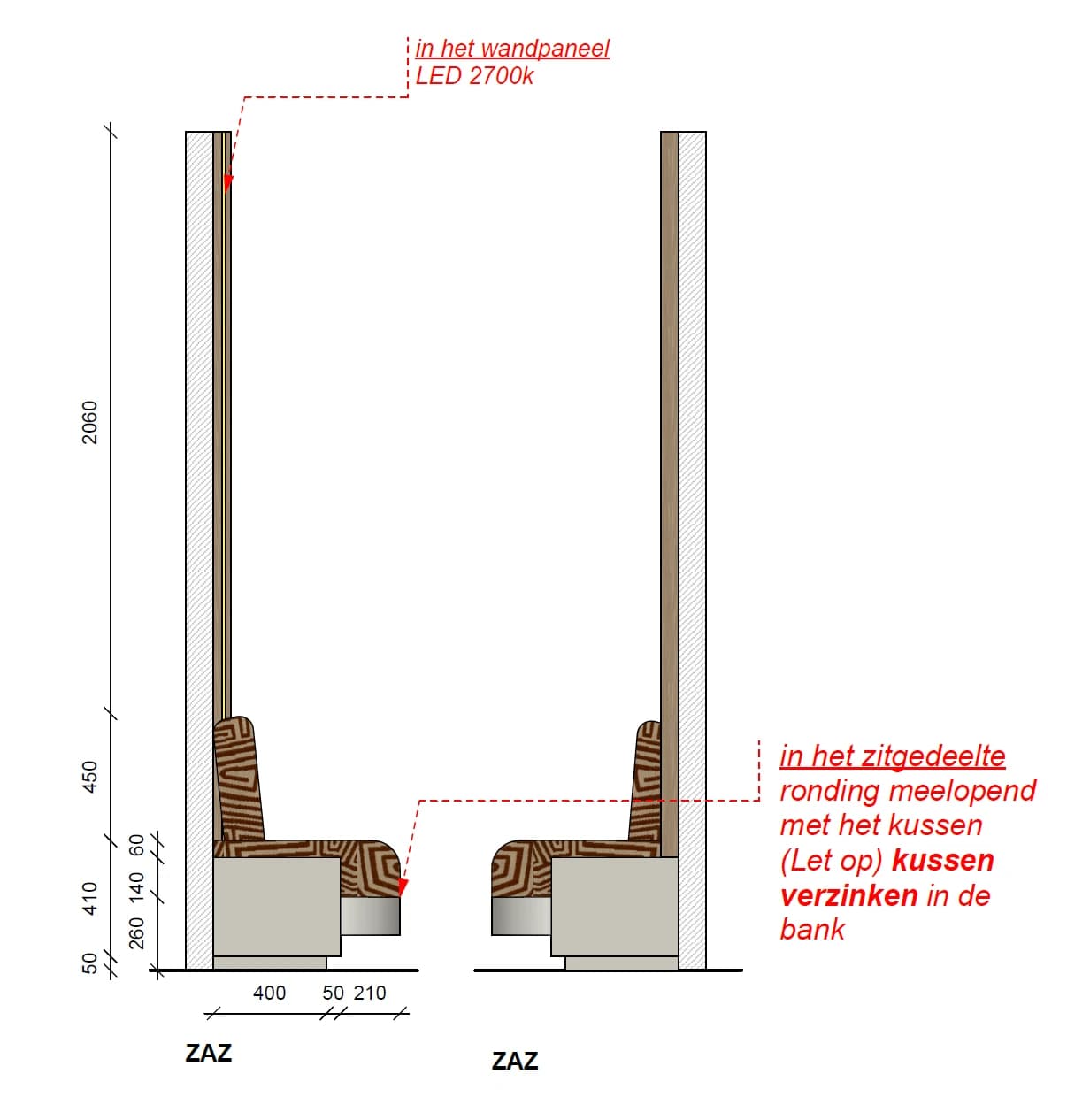 Maatwerktekening, keuken in eiken en marmer