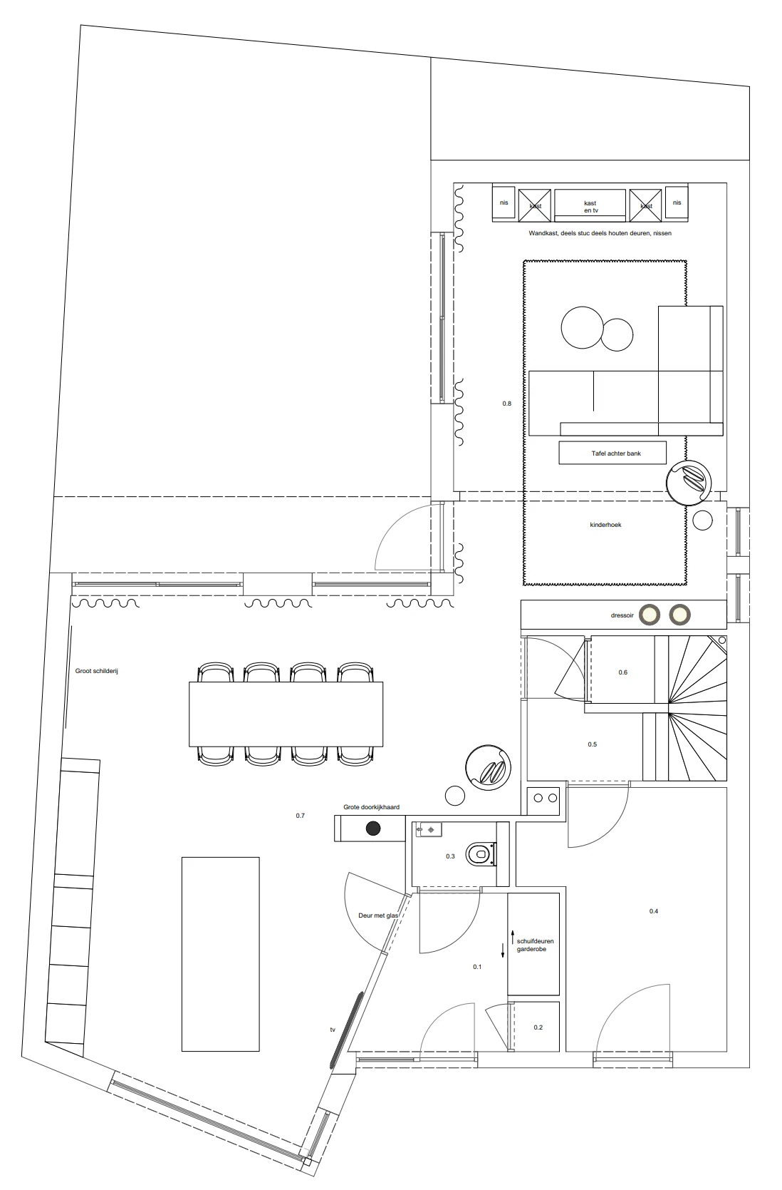 Plattegrond 3, keuken in marmer en staal