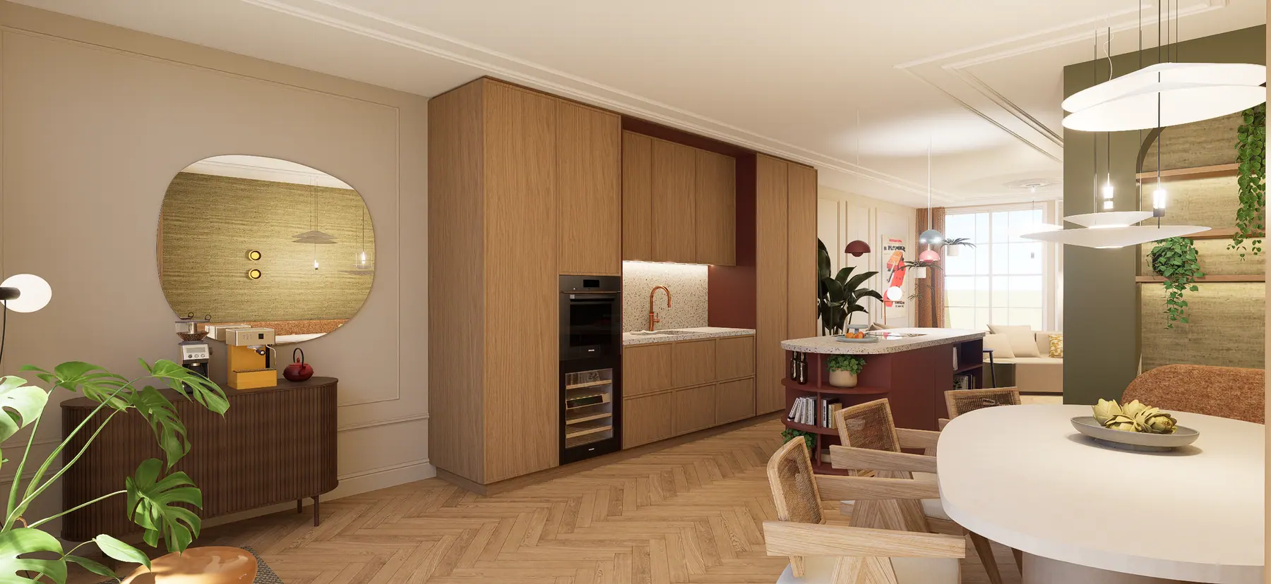 3D-visualisatie van het ontwerp 6, kleurrijk appartement