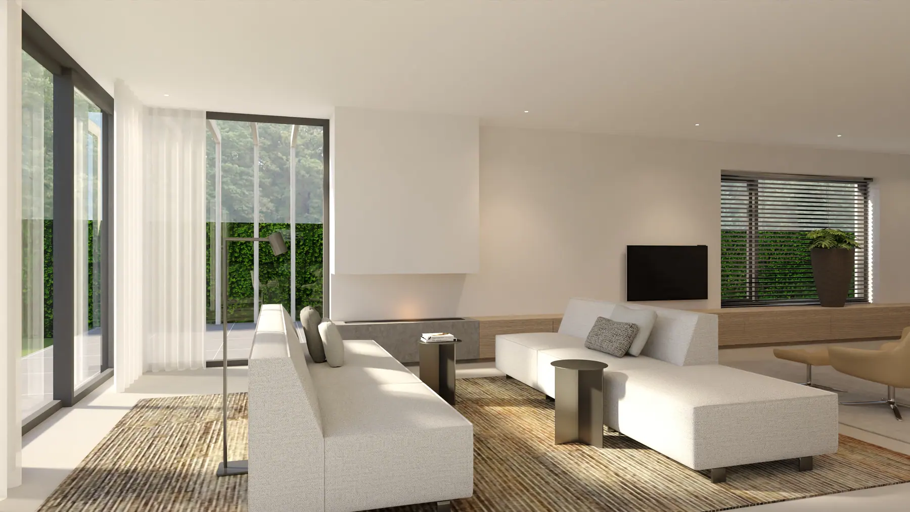 3D-visualisatie van het ontwerp 2, nieuwbouwwoning in witte baksteen