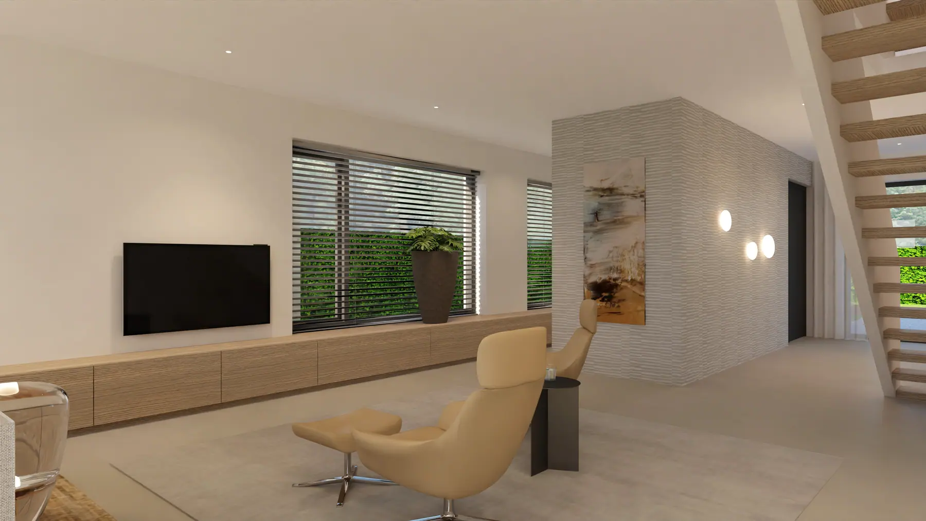 3D-visualisatie van het ontwerp 3, nieuwbouwwoning in witte baksteen