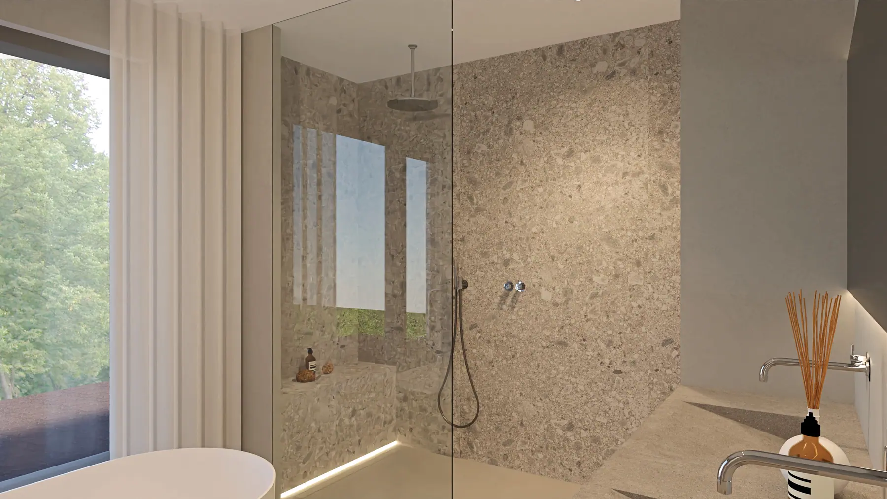 3D-visualisatie van het ontwerp 7, nieuwbouwwoning in witte baksteen