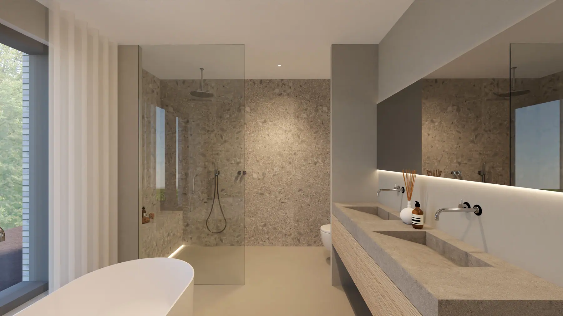 3D-visualisatie van het ontwerp 8, nieuwbouwwoning in witte baksteen