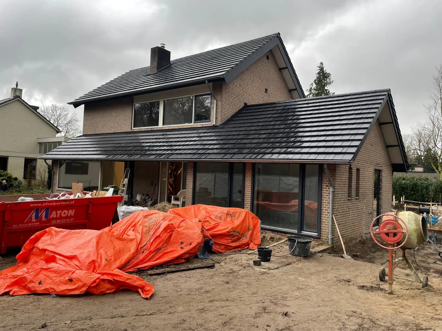 Tijdens de uitvoering, woonhuis met tuinkamer