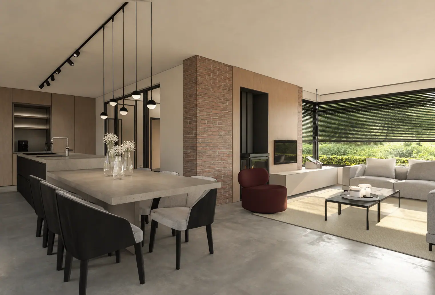 3D-visualisatie van het ontwerp, woonhuis met tuinkamer