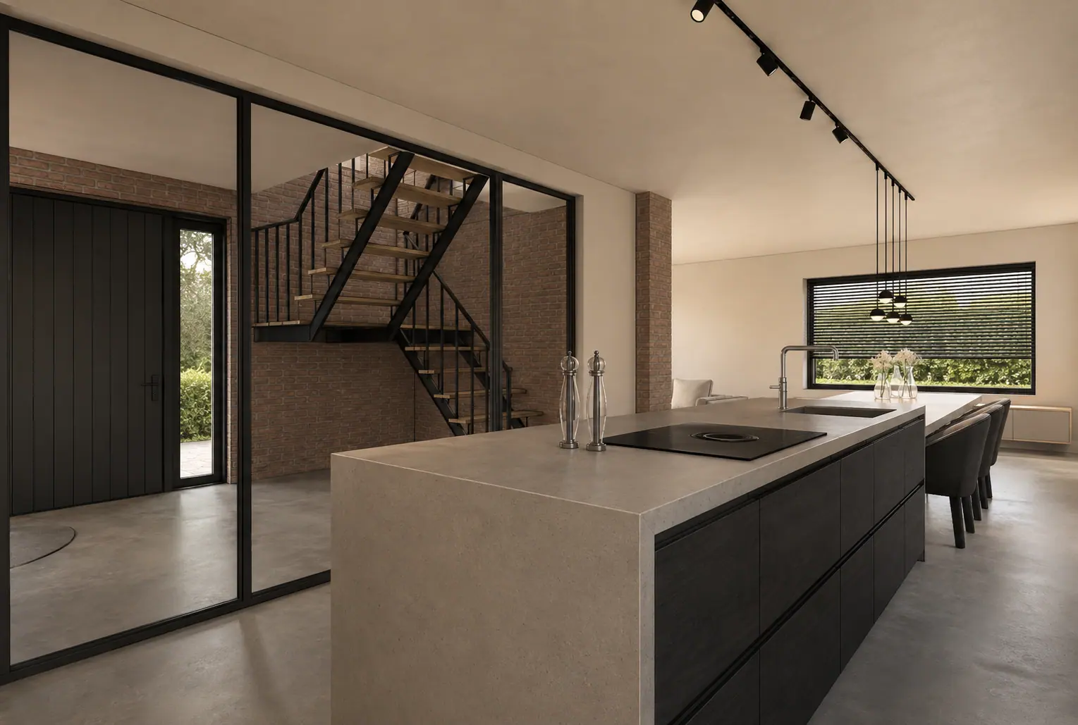 3D-visualisatie van het ontwerp 2, woonhuis met tuinkamer