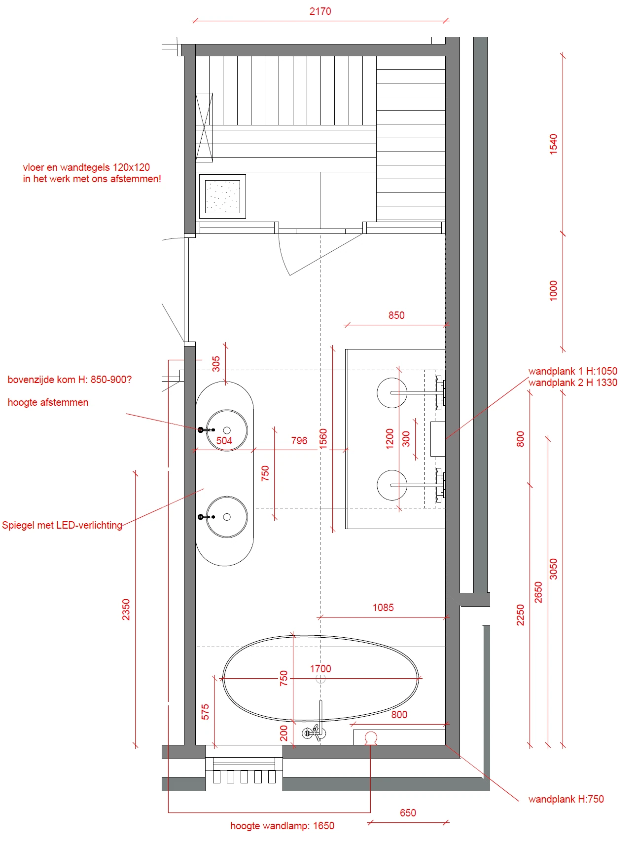Plattegrond, badkamerrenovatie