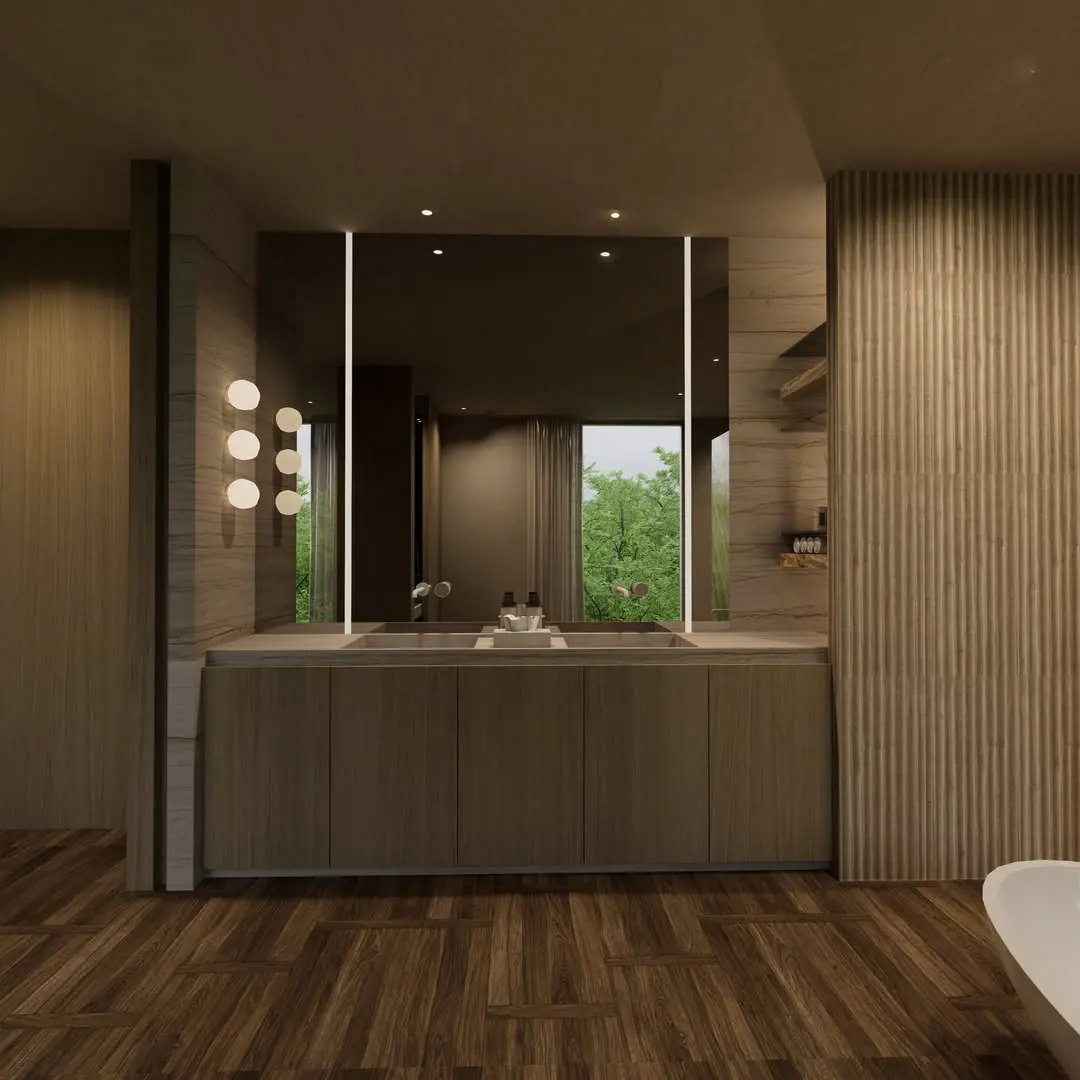 Projectbeeld 2, badkamer in hout en natuursteen